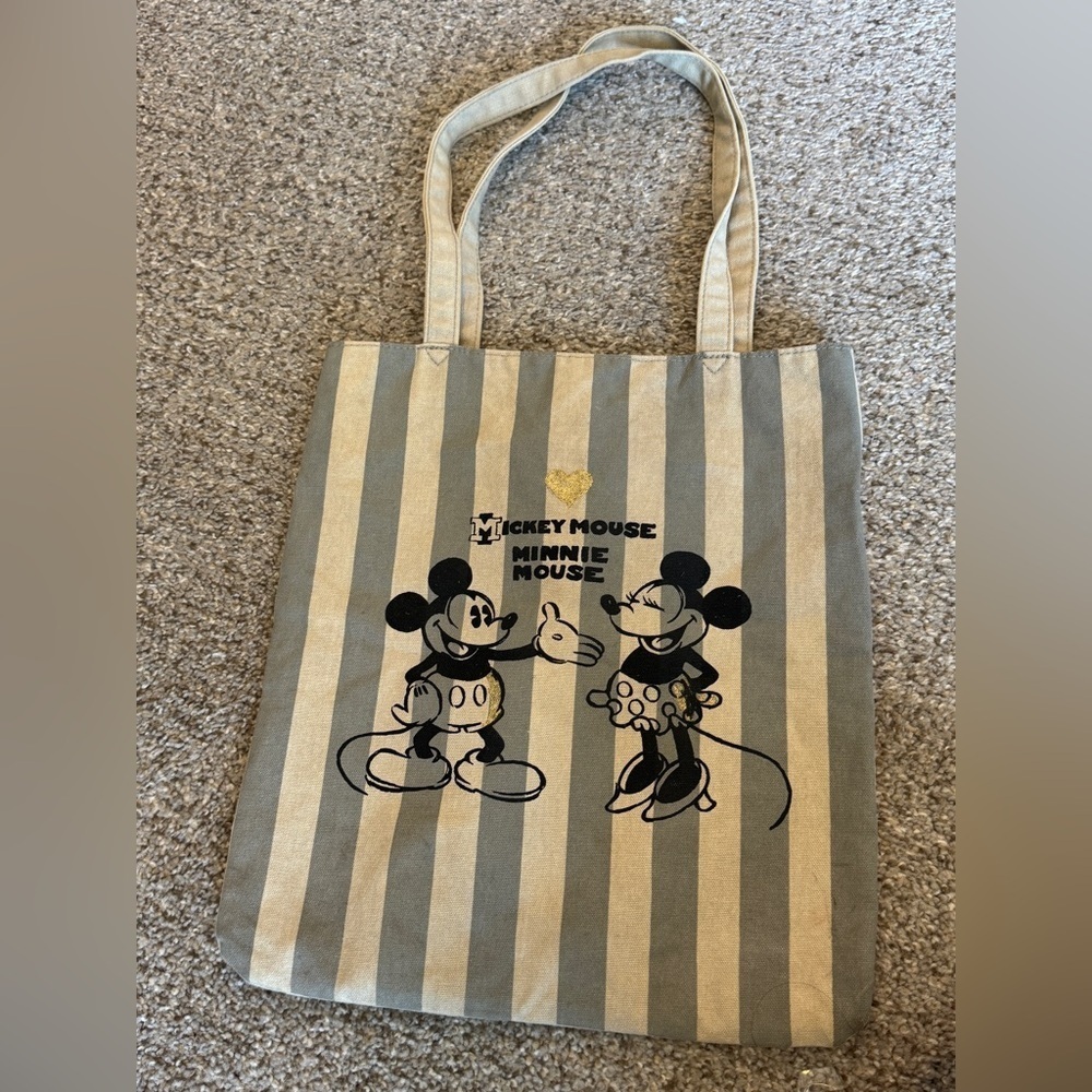 Mickey Mouse & Minnie Mouse Striped‎ Tote Bag - Gray and Cream